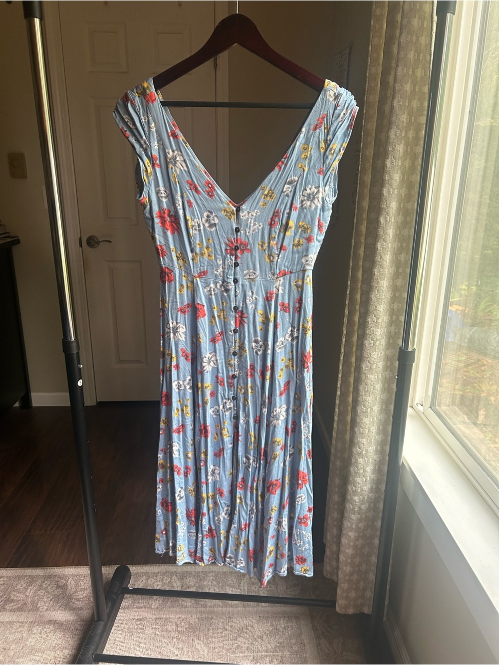 Urban Outfitters Light Blue Floral Button-Front Midi Dress